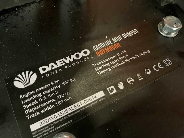 2024 daewoo dwfmd500 hydraulische dumper benzine - afbeelding 9 van  15