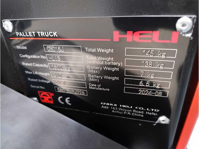 2024 heli dc15 elektrische palletwagen - afbeelding 16 van  20