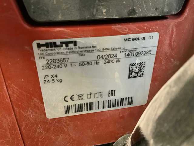 2024 hilti vc 60l-x industriële stofzuiger - afbeelding 5 van  5