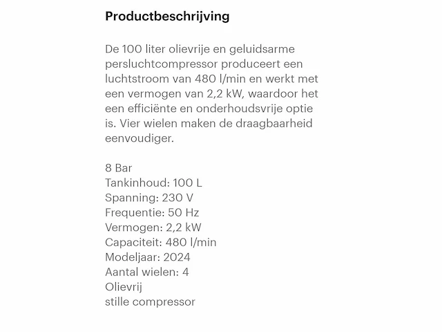2024 stahlkaiser 100l 8 bar luchtcompressor - afbeelding 3 van  11