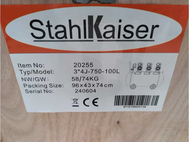 2024 stahlkaiser 100l 8 bar luchtcompressor - afbeelding 8 van  11