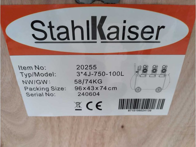 2024 stahlkaiser 100l 8 bar luchtcompressor - afbeelding 8 van  11