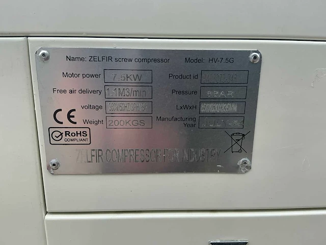 2024 zelfir hv-7.5g schroefcompressor - afbeelding 9 van  18