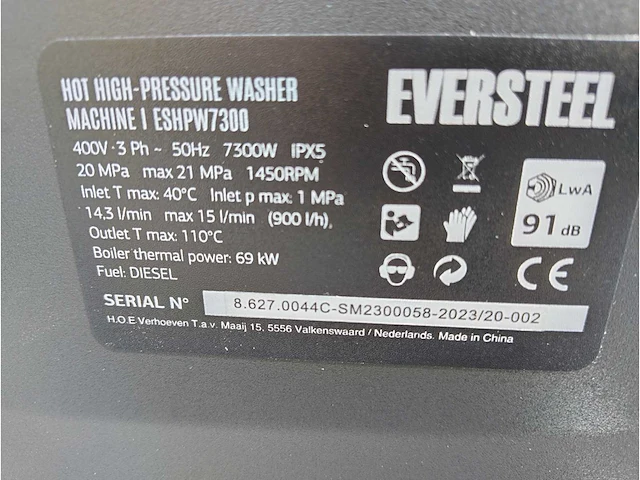 2025 eversteel eshpw7300 hogedrukreiniger - afbeelding 10 van  13