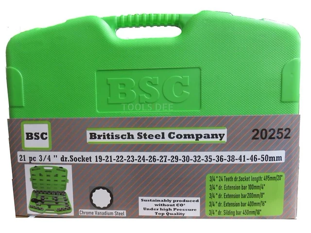 21 delige doppenset 3/4" met ratel bsc - afbeelding 2 van  2