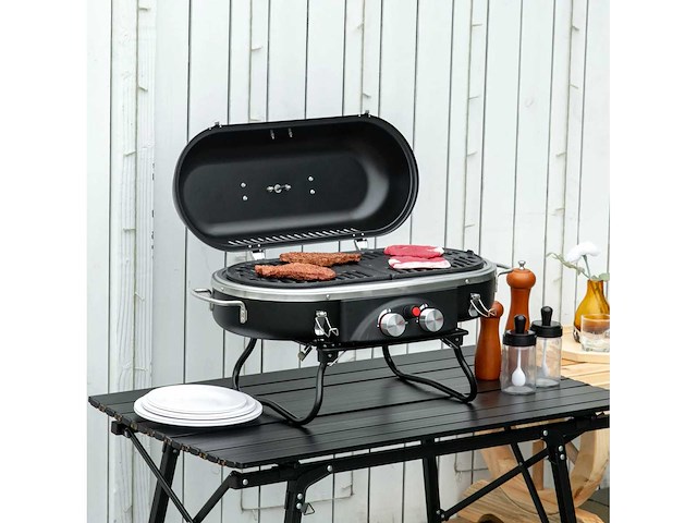 2,34 kw opvouwbare gasgrill met 2 roestvrijstalen branders - afbeelding 2 van  5
