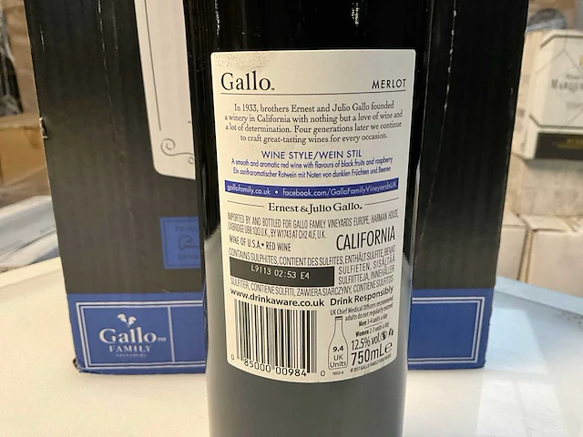24x fles rode wijn gallo merlot 2017 - afbeelding 3 van  4