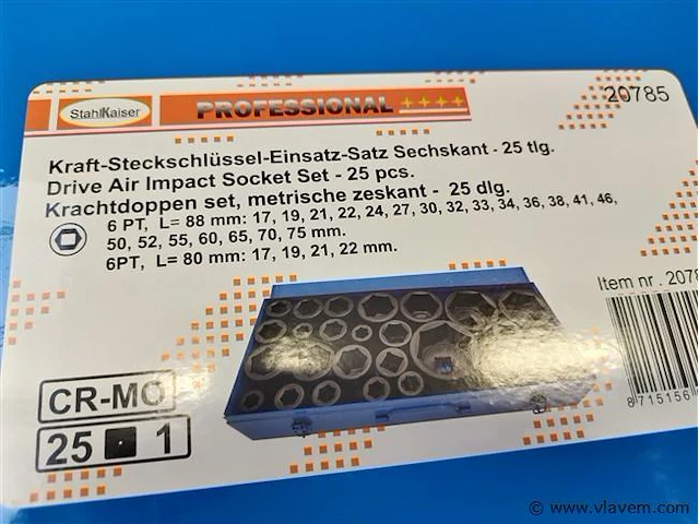 25 dlg zware krachtdoppenset 1" 17-75mm - afbeelding 2 van  3
