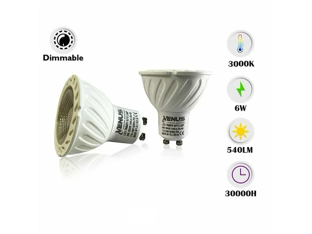 25 x gu10 led spot 3000k - 6w - dimbaar - afbeelding 1 van  6