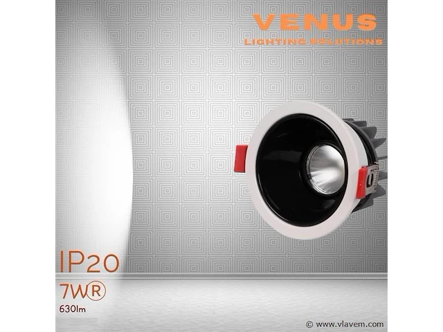 25 x led inbouwspot –7w – 6500k koud wit – wit/zwart – cob – ø75mm – ip20 - afbeelding 1 van  5