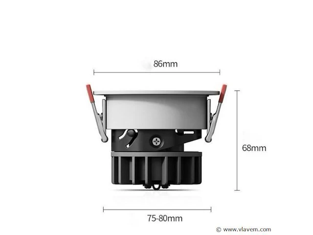 25 x led inbouwspot –7w – 6500k koud wit – wit/zwart – cob – ø75mm – ip20 - afbeelding 3 van  5