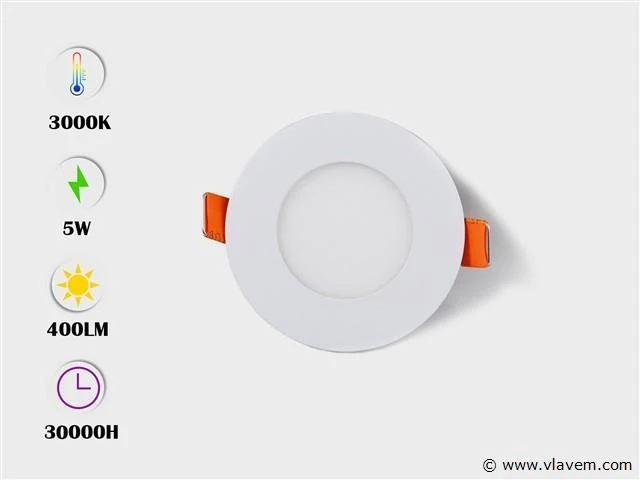 25 x led-paneel – rond inbouw – 5w – 3000k – warm wit - afbeelding 1 van  4