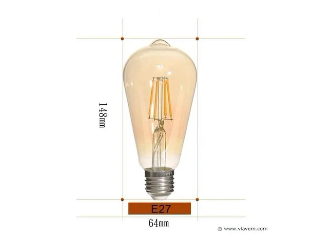 25 x st64 amber filament lamp – 6w – e27 – dimbaar – 2700k – 500 lm – ip20 – binnen - afbeelding 3 van  3