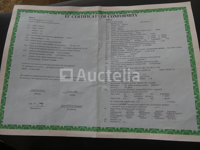 250cc jinlun jl 250-5 motorfiets (vin: lj5pg509961110053) - afbeelding 13 van  20