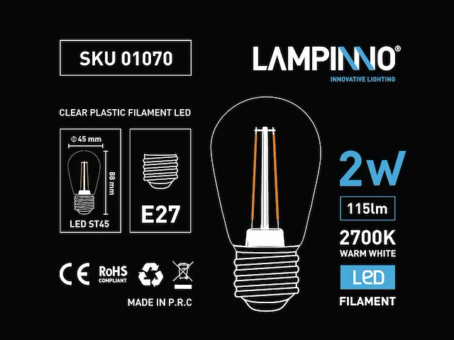 2w 2700k st45 filament shockproof led bulb (100x) - afbeelding 5 van  9