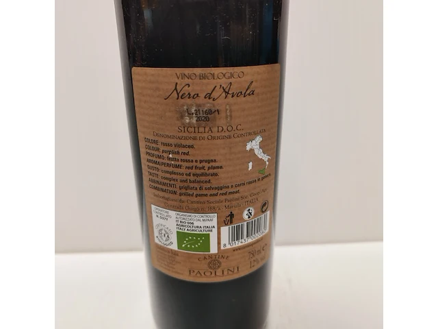 2x 75cl paolini nero d'avola vino biologico - afbeelding 2 van  2