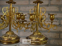 2x porseleinen kandelaar met vergulde bronzen details - afbeelding 3 van  3