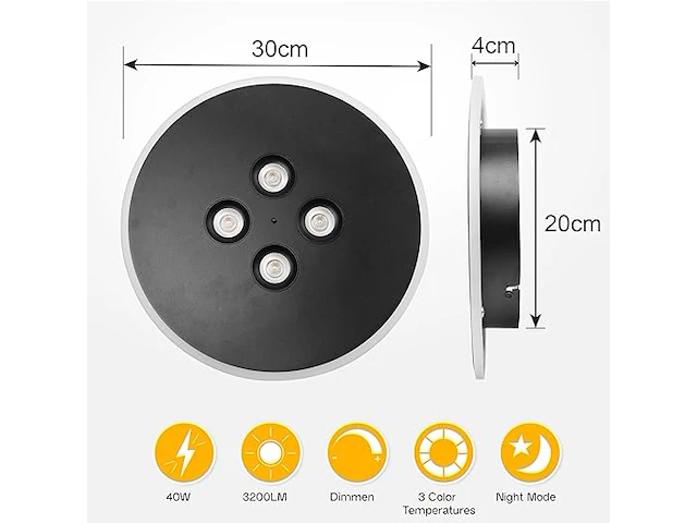 2x uring led-plafondlamp 30cm zwart rond - afbeelding 4 van  4