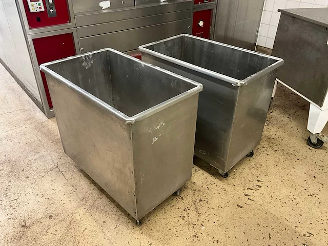 2x verrijdbare rvs bak + rvs emmer - afbeelding 1 van  5