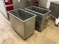 2x verrijdbare rvs bak + rvs emmer - afbeelding 1 van  5