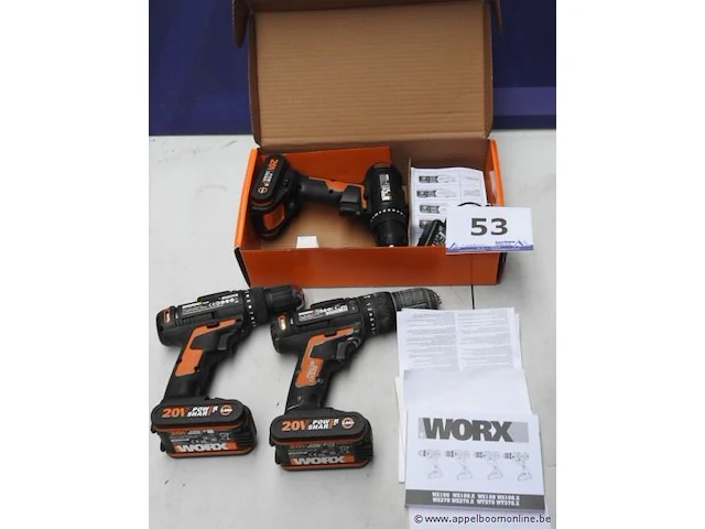 3 accu boormachines worx, met accu, zonder lader, werking niet gekend - afbeelding 1 van  3