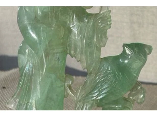 3 antieke oosterse beeldjes in jade snijwerk - afbeelding 3 van  9