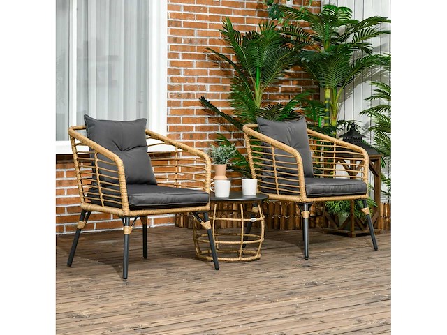 3-delig rotan tuinmeubelen met salontafel en 2 stoelen - afbeelding 2 van  6