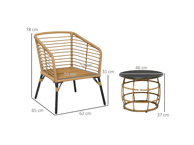 3-delig rotan tuinmeubelen met salontafel en 2 stoelen - afbeelding 4 van  6