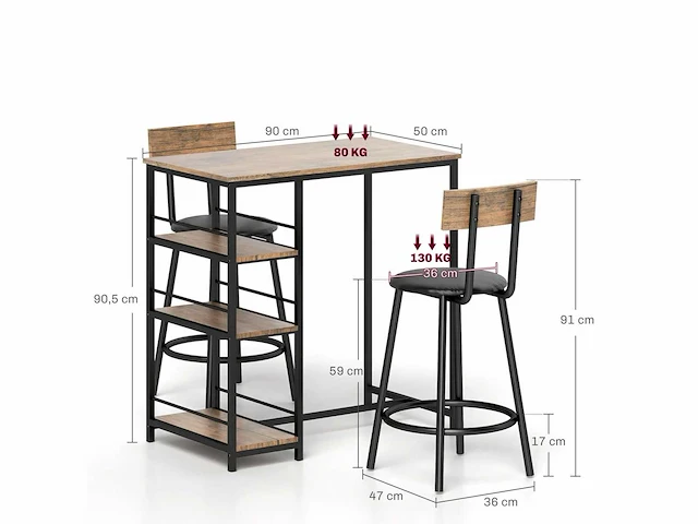 3-delige barset met bartafel en 2 stoelen - afbeelding 3 van  14