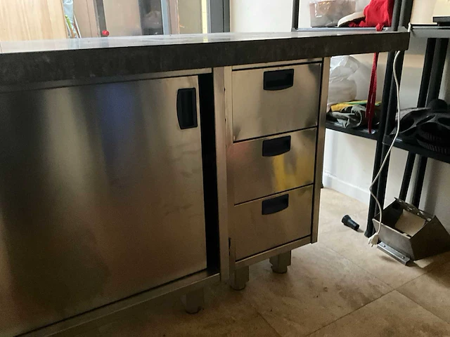 3-delige rvs werkbank met natuurstenen bladen - afbeelding 3 van  8