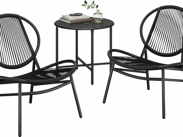3-delige tuinset - tafel + 2 stoelen - zwart (x2) - afbeelding 9 van  11