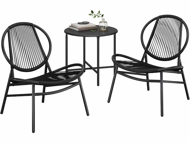 3-delige tuinset - tafel + 2 stoelen - zwart - afbeelding 2 van  4