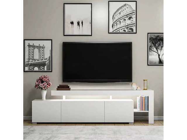 3-deurs melamine tv-meubel met witte afwerking en led-verlichting - afbeelding 4 van  8