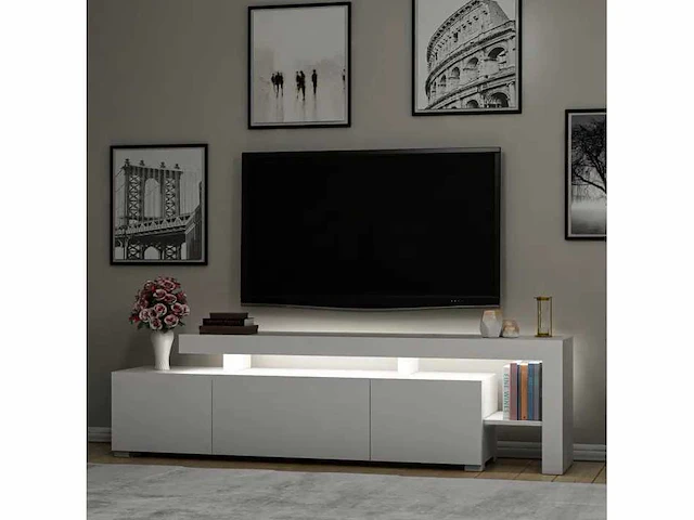 3-deurs tv-meubel - witte afwerking en led-verlichting - afbeelding 3 van  8