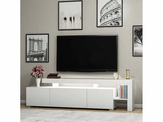 3-deurs tv-meubel - witte afwerking en led-verlichting - afbeelding 6 van  8