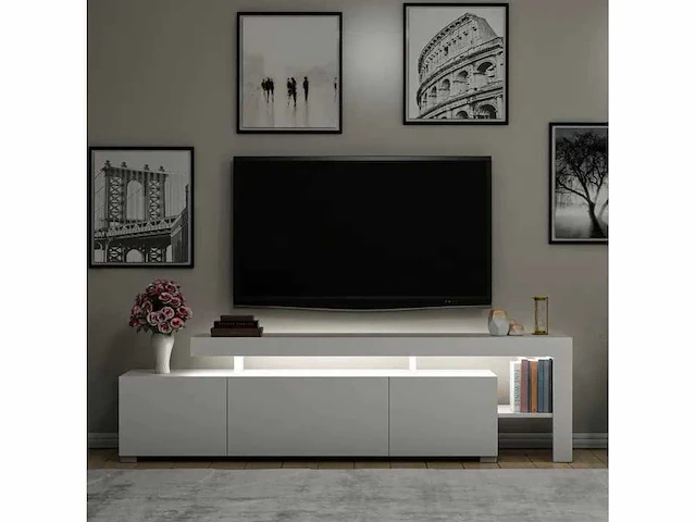 3-deurs tv-meubel - witte afwerking en led-verlichting - afbeelding 7 van  8