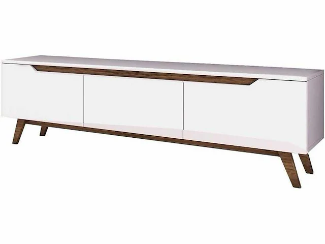 3-deurs tv-meubel wit - l180 cm - spaanplaat - wit en eiken kleur - ruimtebesparende kast - voor woonkamer - l180 x b35 x h48,6 cm - afbeelding 2 van  9