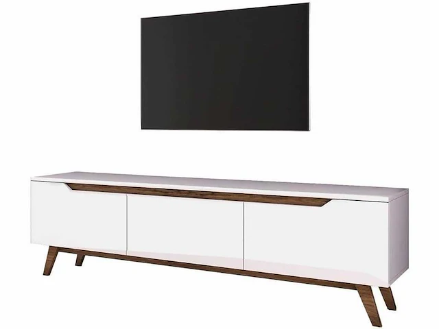 3-deurs tv-meubel wit - l180 cm - spaanplaat - wit en eiken kleur - ruimtebesparende kast - voor woonkamer - l180 x b35 x h48,6 cm - afbeelding 4 van  9