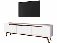 3-deurs tv-meubel wit - l180 cm - spaanplaat - wit en eiken kleur - ruimtebesparende kast - voor woonkamer - l180 x b35 x h48,6 cm - afbeelding 4 van  9