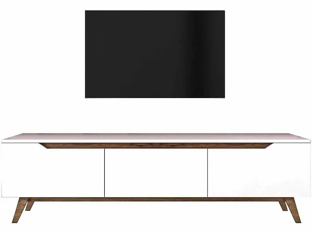 3-deurs tv-meubel wit - l180 cm - spaanplaat - wit en eiken kleur - ruimtebesparende kast - voor woonkamer - l180 x b35 x h48,6 cm - afbeelding 5 van  9