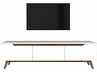 3-deurs tv-meubel wit - l180 cm - spaanplaat - wit en eiken kleur - ruimtebesparende kast - voor woonkamer - l180 x b35 x h48,6 cm - afbeelding 5 van  9