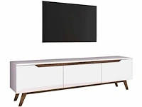 3-deurs tv-meubel wit - l180 cm - spaanplaat - wit en eiken kleur - ruimtebesparende kast - voor woonkamer - l180 x b35 x h48,6 cm - afbeelding 6 van  9