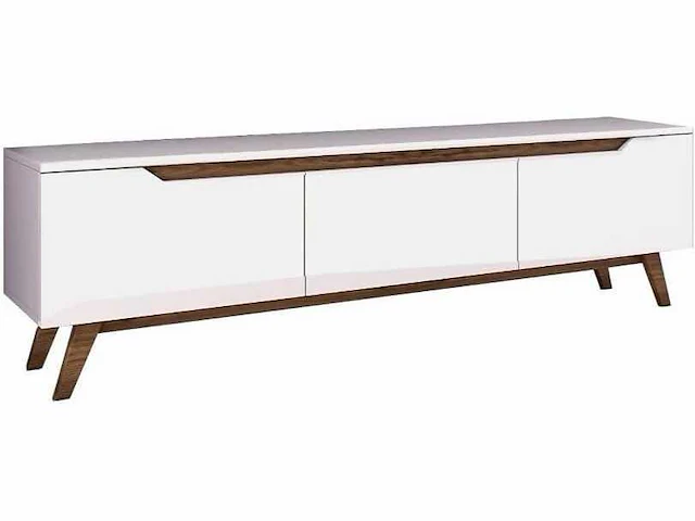 3-deurs tv-meubel wit - l180 cm - spaanplaat - wit en eiken kleur - ruimtebesparende kast - voor woonkamer - l180 x b35 x h48,6 cm - afbeelding 7 van  9