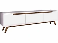 3-deurs tv-meubel wit - l180 cm - spaanplaat - wit en eiken kleur - ruimtebesparende kast - voor woonkamer - l180 x b35 x h48,6 cm - afbeelding 7 van  9