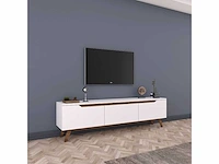 3-deurs tv-meubel wit - l180 cm - spaanplaat - wit en eiken kleur - ruimtebesparende kast - voor woonkamer - l180 x b35 x h48,6 cm - afbeelding 9 van  9