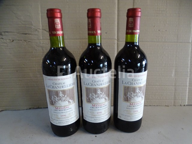 3 flessen bordeaux médoc cru bourgeois château la chandellière 1996 - afbeelding 1 van  5