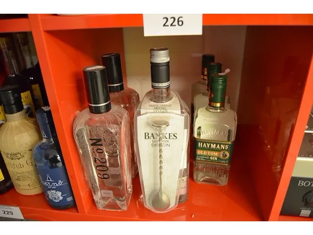 3 flessen haymans old town gin 70cl, 1 fles bankes dry gin 1l, 2 flessen no 209 gin 70cl (622,623,624) - afbeelding 1 van  5