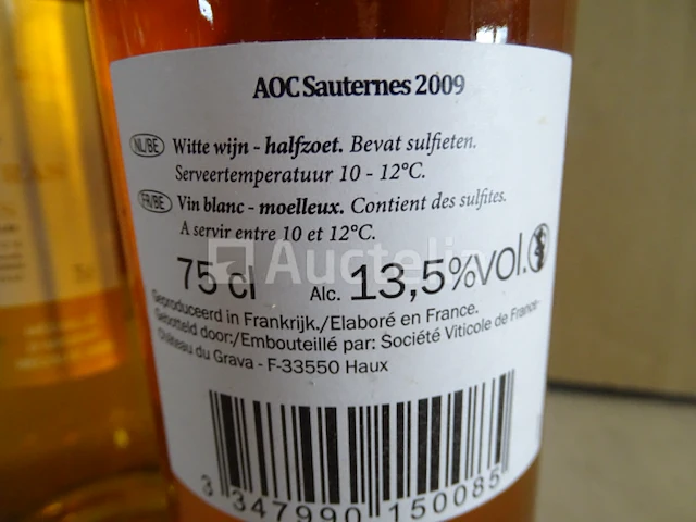 3 flessen sauternes château mauras 2009 - afbeelding 4 van  5