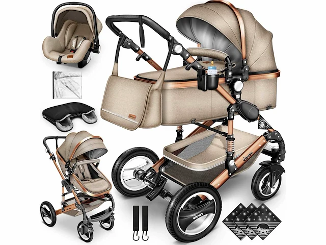 3-in-1 combinatie kinderwagen - beige/goud - afbeelding 2 van  8