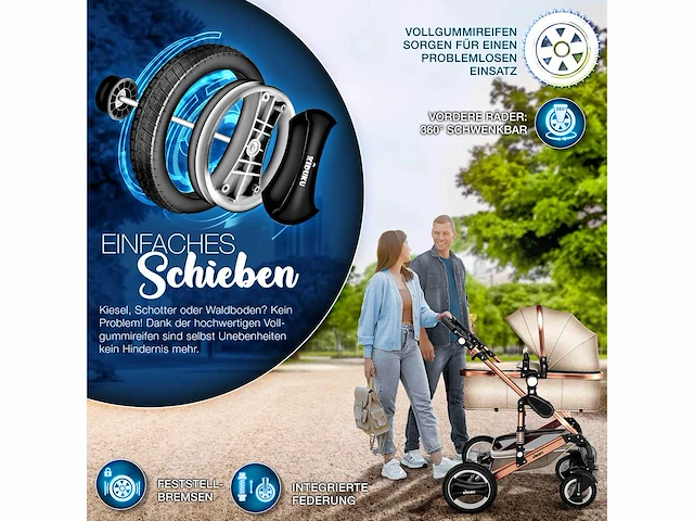 3-in-1 combinatie kinderwagen - beige/goud - afbeelding 4 van  8